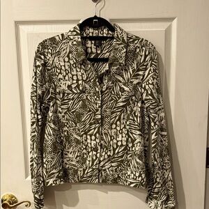 Tahari Olive and Cream Botanical Patterned Jacket